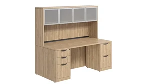 Stand-Alone Desks with Hutch PBD Furniture Desk 66in W x 30in D with Double Pedestal and Hutch with 4 Glass Doors