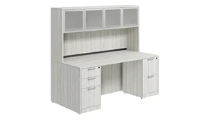 Stand-Alone Desks with Hutch PBD Furniture Desk 71in W x 24in D with Double Pedestal and Hutch with 4 Glass Doors