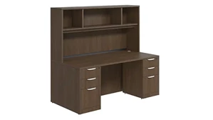 Stand-Alone Desks with Hutch PBD Furniture Desk 60in W x 30in D with Double 3 Drawer Pedestals and Open Hutch