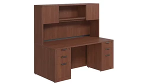 Stand-Alone Desks with Hutch PBD Furniture Desk 66in W x 24in D with Double 3 Drawer Pedestals and Wood Hutch with 2 Doors