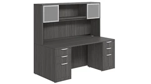 Stand-Alone Desks with Hutch PBD Furniture Desk 71in W x 30in D with Double 3 Drawer Pedestals and Hutch with 2 Glass Doors