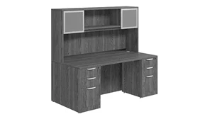 Stand-Alone Desks with Hutch PBD Furniture Desk 60in W x 24in D with Double 3 Drawer Pedestals and Hutch with 2 Glass Doors