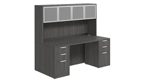 Stand-Alone Desks with Hutch PBD Furniture Desk 66in W x 24in D with Double 3 Drawer Pedestals and Hutch with 4 Glass Doors