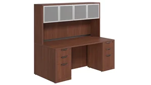 Stand-Alone Desks with Hutch PBD Furniture Desk 60in W x 30in D with Double 3 Drawer Pedestals and Hutch with 4 Glass Doors