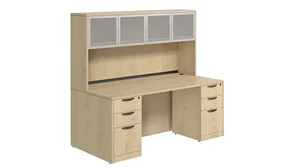 Stand-Alone Desks with Hutch PBD Furniture Desk 66in W x 30in D with Double 3 Drawer Pedestals and Hutch with 4 Glass Doors