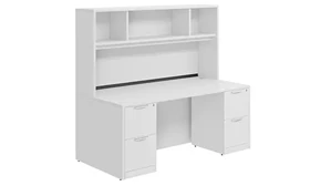 Stand-Alone Desks with Hutch PBD Furniture Desk 66in W x 24in D with Double 2 Drawer Pedestals and Open Hutch