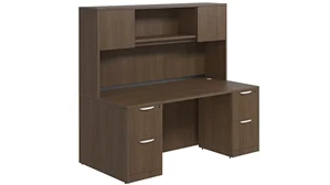 Stand-Alone Desks with Hutch PBD Furniture Desk 66in W x 24in D with Double 2 Drawer Pedestals and Wood Hutch with 2 Doors
