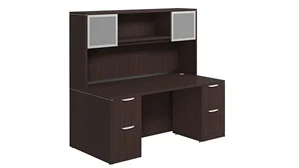 Stand-Alone Desks with Hutch PBD Furniture Desk 71in W x 24in D with Double 2 Drawer Pedestals and Hutch with 2 Glass Doors
