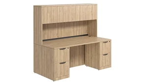 Stand-Alone Desks with Hutch PBD Furniture Desk 71in W x 24in D with Double 2 Drawer Pedestals and Wood Hutch with 4 Doors
