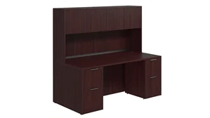 Stand-Alone Desks with Hutch PBD Furniture Desk 71in W x 36in D with Double 2 Drawer Pedestals and Wood Hutch with 4 Doors