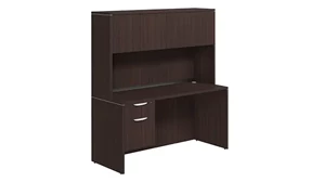 Stand-Alone Desks with Hutch PBD Furniture Desk 60in W x 24in D with Hanging Pedestal and Wood Hutch with 4 Doors