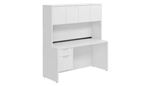 Stand-Alone Desks with Hutch PBD Furniture Desk 71in W x 36in D with Hanging Pedestal and Wood Hutch with 4 Doors