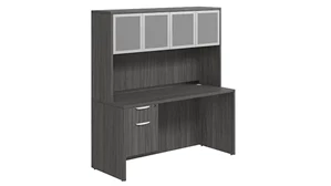 Stand-Alone Desks with Hutch PBD Furniture Desk 71in W x 24in D with Hanging Pedestal and Hutch with 4 Glass Doors