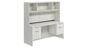 Stand-Alone Desks with Hutch PBD Furniture Desk 66in W x 24in D with Double Hanging Pedestals and Open Hutch