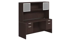 Stand-Alone Desks with Hutch PBD Furniture Desk 71in W x 24in D with Double Hanging Pedestals and Hutch with 2 Glass Doors