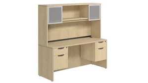 Stand-Alone Desks with Hutch PBD Furniture Desk 66in W x 30in D with Double Hanging Pedestals and Hutch with 2 Glass Doors