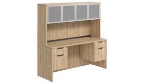 Stand-Alone Desks with Hutch PBD Furniture Desk 71in W x 30in D with Double Hanging Pedestals and Hutch with 4 Glass Doors