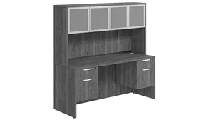 Stand-Alone Desks with Hutch PBD Furniture Desk 71in W x 24in D with Double Hanging Pedestals and Hutch with 4 Glass Doors