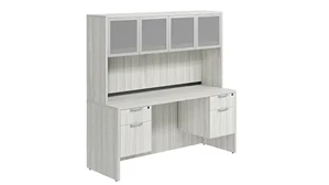 Stand-Alone Desks with Hutch PBD Furniture Desk 60in W x 30in D with Double Hanging Pedestals and Hutch with 4 Glass Doors