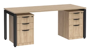 Stand-Alone Double Pedestal Desks PBD Furniture Desk 60in W x 24in D with Two 3 Drawer Mobile Pedestals
