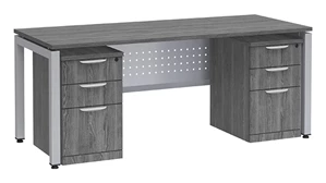 Stand-Alone Double Pedestal Desks PBD Furniture Desk 72in W x 24in D with Two 3 Drawer Mobile Pedestals and Modesty Panel