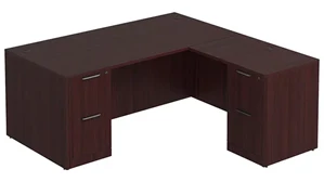 L Shaped Double Pedestal Desks PBD Furniture L-Desk 71in W x 66in D with Double 2 Drawer Pedestals