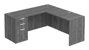 L Shaped Single Pedestal Desks PBD Furniture L-Desk 60in W x 66in D with 3 Drawer Pedestal