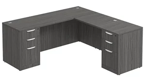 L Shaped Double Pedestal Desks PBD Furniture L-Desk 66in W x 66in D with Double 3 Drawer Pedestals