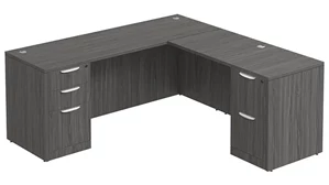 L Shaped Double Pedestal Desks PBD Furniture L-Desk 71in W x 60in D with 2 and 3 Drawer Pedestals