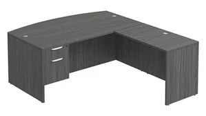 L Shaped Single Pedestal Desks PBD Furniture Bow-Front L-Desk 71in W x 71in D with Hanging Pedestal