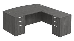 L Shaped Double Pedestal Desks PBD Furniture Bow-Front L-Desk 71in W x 65in D with Double 3 Drawer Pedestals