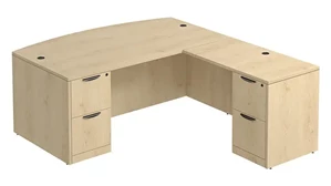 L Shaped Double Pedestal Desks PBD Furniture Bow-Front L-Desk 71in W x 76in D with Double 2 Drawer Pedestals