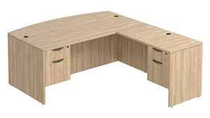 L Shaped Double Pedestal Desks PBD Furniture Bow-Front L-Desk 66in W x 60in D with Double Hanging Pedestals