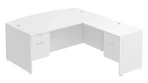 L Shaped Double Pedestal Desks PBD Furniture Bow-Front L-Desk 71in W x 89in D with Double Hanging Pedestals