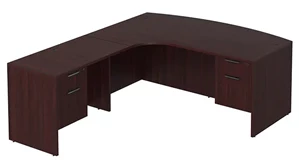 L Shaped Double Pedestal Desks PBD Furniture L-Desk 71in W x 84in D with Double Hanging Pedestals and Extended Curve