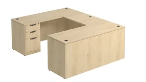 U Shaped Single Pedestal Desks PBD Furniture U-Desk 60in W x 96in D with Hanging 3 Drawer Pedestal and Slim Depth