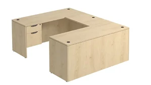 U Shaped Double Pedestal Desks PBD Furniture U-Desk 66in W x 84in D with Double Hanging Pedestals and Slim Depth