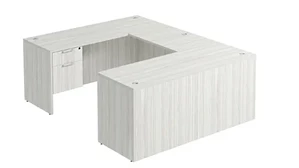 U Shaped Single Pedestal Desks PBD Furniture U-Desk 60in W x 84in D with Hanging Pedestal and Slim Depth