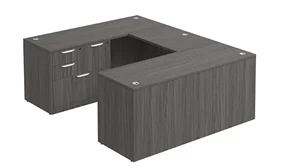 U Shaped Single Pedestal Desks PBD Furniture U-Desk 66in W x 96in D with Combo File Pedestal and Wire Grommets
