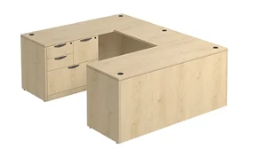 U Shaped Single Pedestal Desks PBD Furniture U-Desk 71in W x 96in D with Combo File Pedestal and Wire Grommets