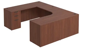 U Shaped Single Pedestal Desks PBD Furniture U-Desk 66in W x 108in D with 3 Drawer Pedestal and Slim Depth