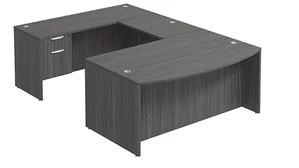 U Shaped Single Pedestal Desks PBD Furniture Bow-Front U-Desk 66in W x 96in D with Hanging Pedestal