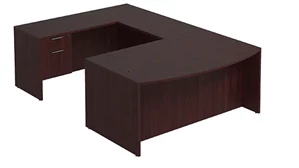 U Shaped Double Pedestal Desks PBD Furniture Bow-Front U-Desk 66in W x 108in D with Double Hanging Pedestals