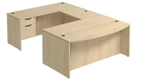 U Shaped Single Pedestal Desks PBD Furniture Bow-Front U-Desk 71in W x 101in D with Hanging Pedestal