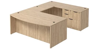 U Shaped Single Pedestal Desks PBD Furniture Bow-Front U-Desk 66in W x 108in D with Combo File Pedestal