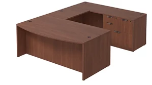 U Shaped Single Pedestal Desks PBD Furniture Bow-Front U-Desk 71in W x 101in D with Combo File Pedestal