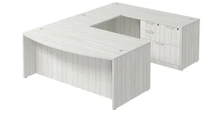U Shaped Single Pedestal Desks PBD Furniture Bow-Front U-Desk 66in W x 96in D with Combo File Pedestal