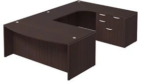 U Shaped Single Pedestal Desks PBD Furniture Bow-Front U-Desk 71in W x 125in D with Combo File Pedestal