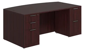Stand-Alone Double Pedestal Desks PBD Furniture PL Series Bow-Front Desk 72in W x 41in D with 2 and 3 Drawer Pedestals