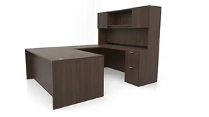 U Shaped Desks with Hutch PBD Furniture 72in x 96in Double Pedestal U-Desk with Door Hutch